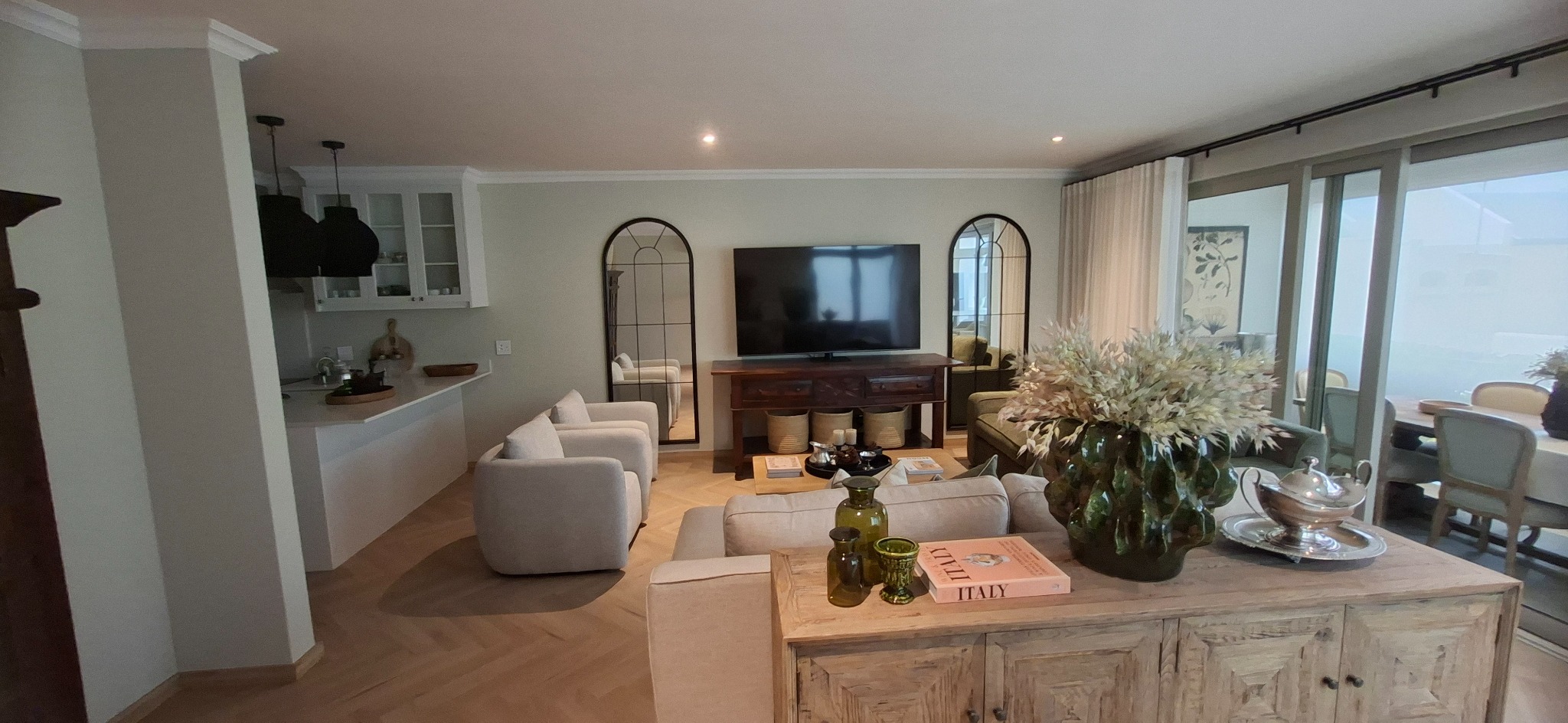 Refined living area after restoration and finishing